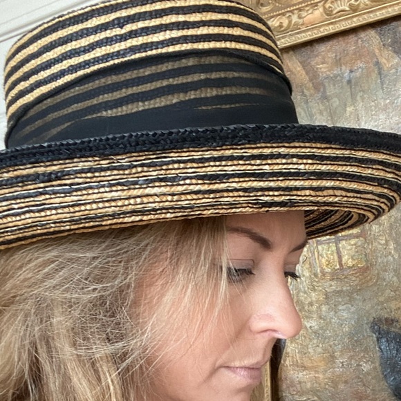 Black & Tan striped straw natural hat - Picture 7 of 8